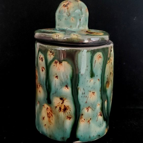 Handmade Small Ceramic Stash Jar, turquoise and brown tone glaze - Picture 2 of 10
